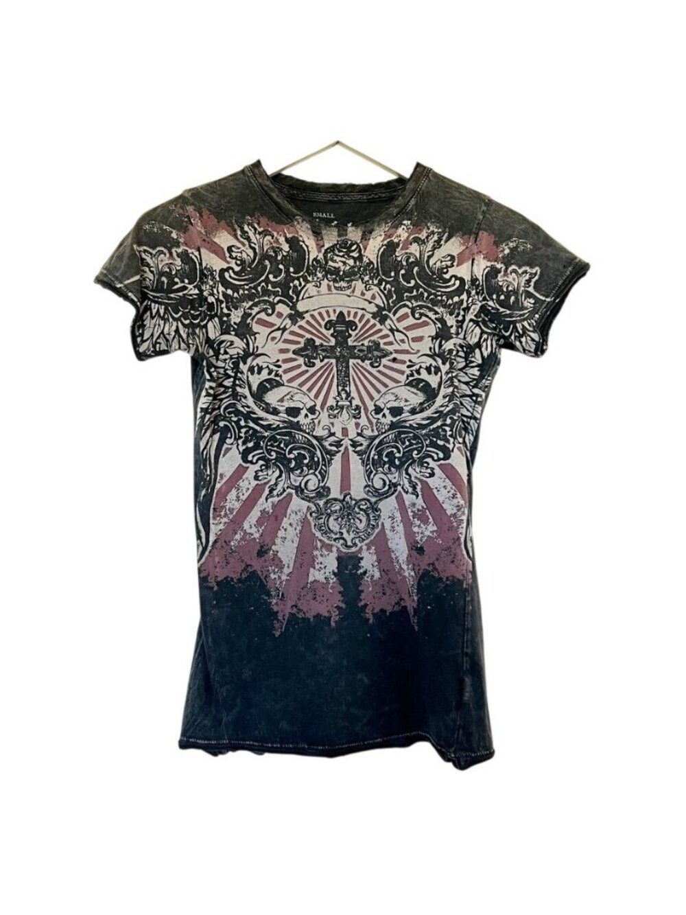 VTG Sinful By Affliction Women S Distressed Burnout Tee Skull Gothic Grunge USA - Picture 1 of 10